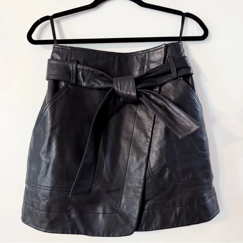 Sezane Leandra Skirt Smooth Black Lamb Leather Size 34 US 2